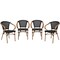 Merrick Lane Mael Set of Four Stacking Thonet Bistro Style Chair with Arms, Textilene Seat, and Bamboo Finished Metal Frame for Indoor/Outdoor Use